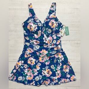 Shekini Women's One Piece Skirt Ruched Retro Swimming Dress Tummy Control